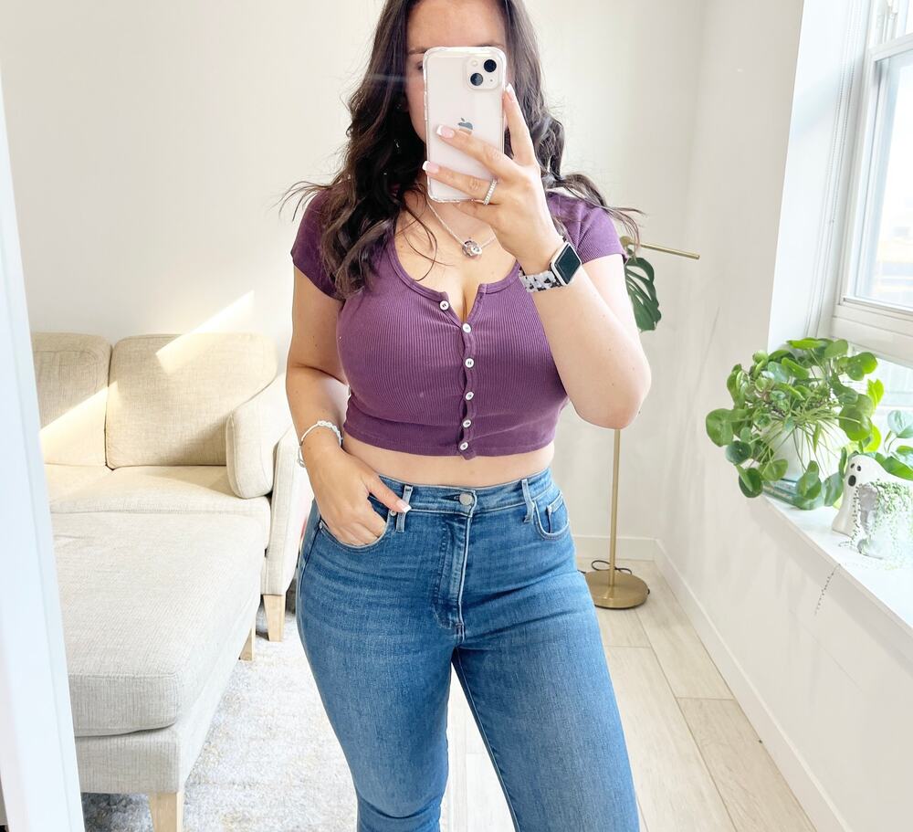 Brandy Melville Purple Ribbed Button Crop Top One Size